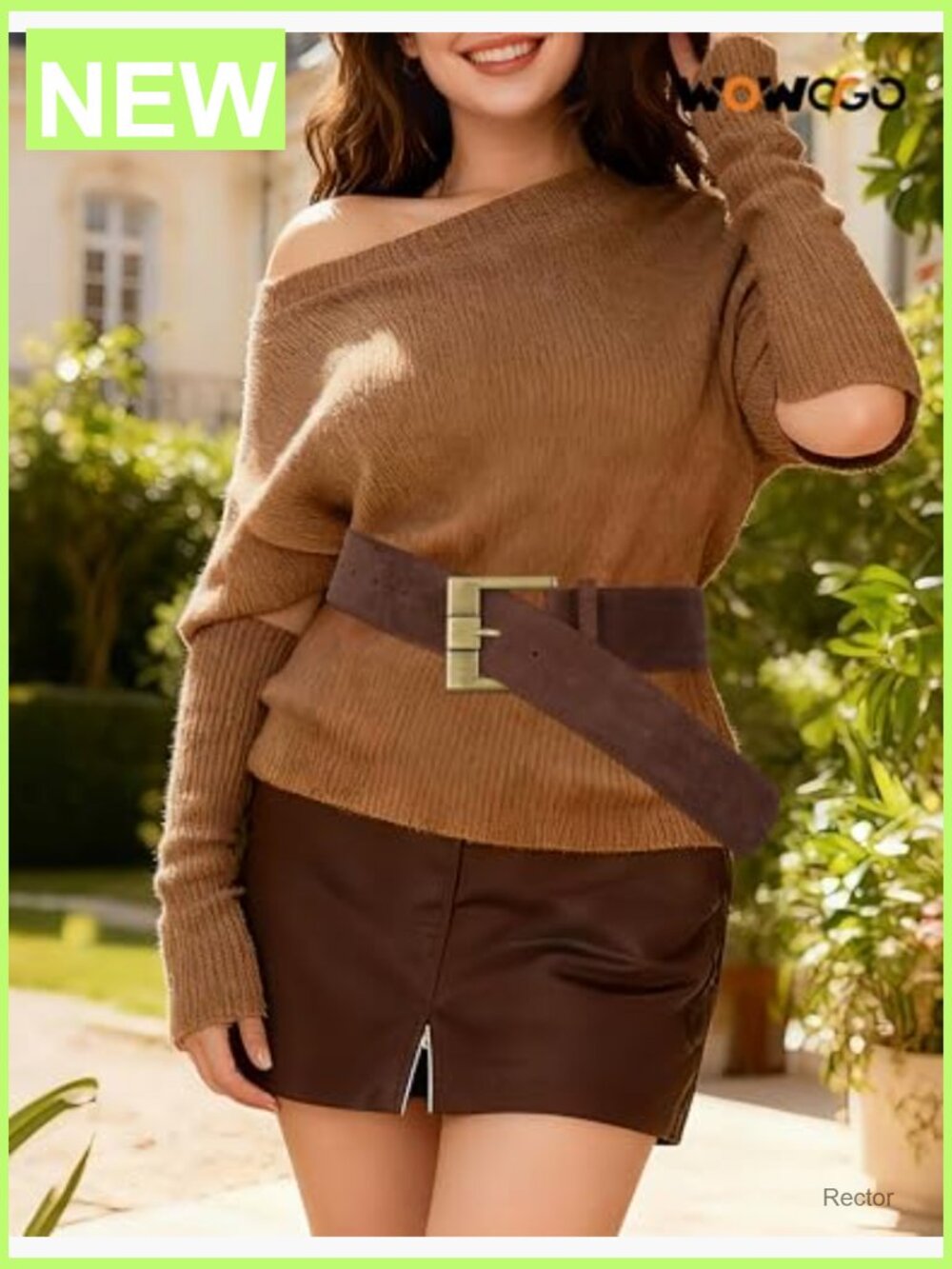 1.9" Wide Suede Leather Belt with Brass Buckle Chunky Waist Belt - Picture 5 of 7